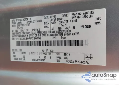 2015 Ford F-150 Xl from USA, damaged, VIN 1FTEX1C89FFC20199